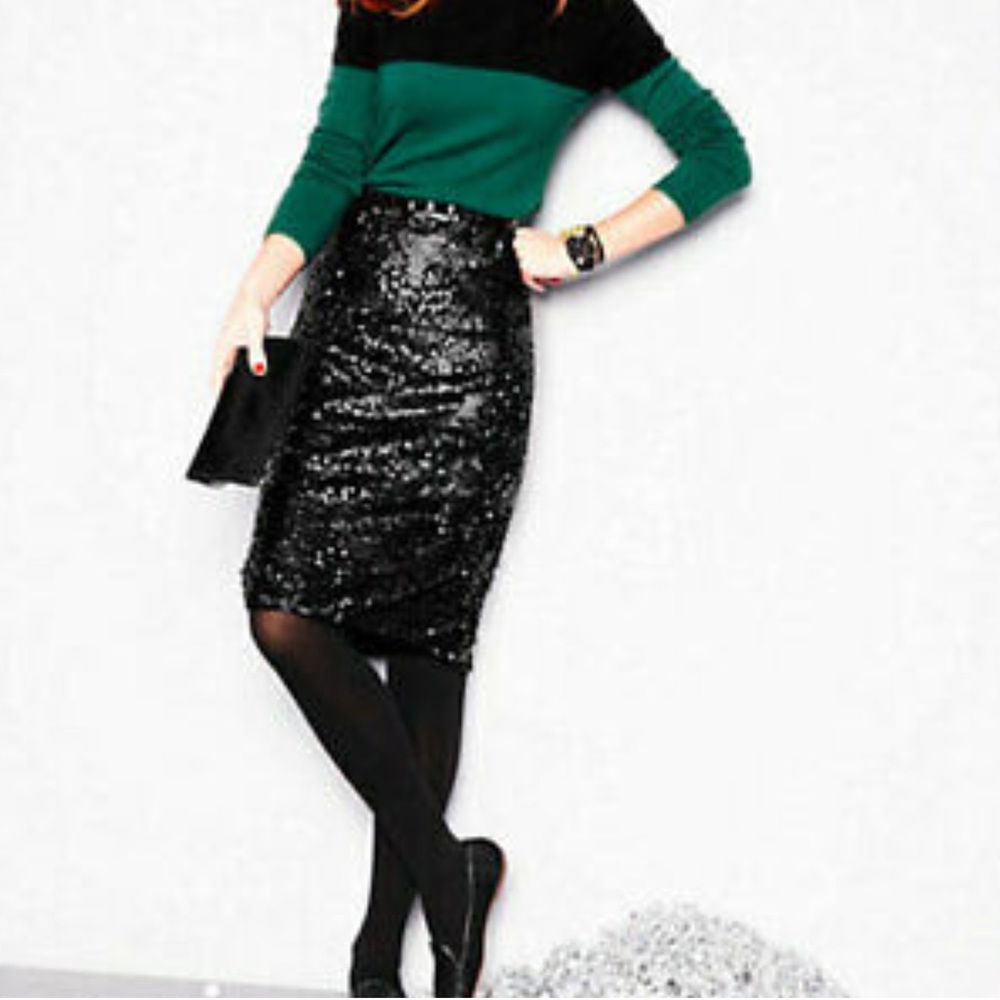Garnet Hill Black Sequin Pencil Skirt Size 6
